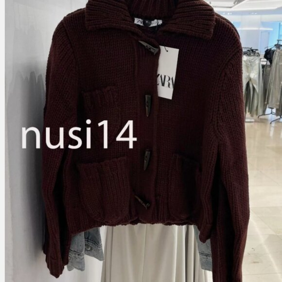 NWT ZARA CHUNKY KNIT CARDIGAN Burgundy Ref 1957/101 M - Picture 3 of 4